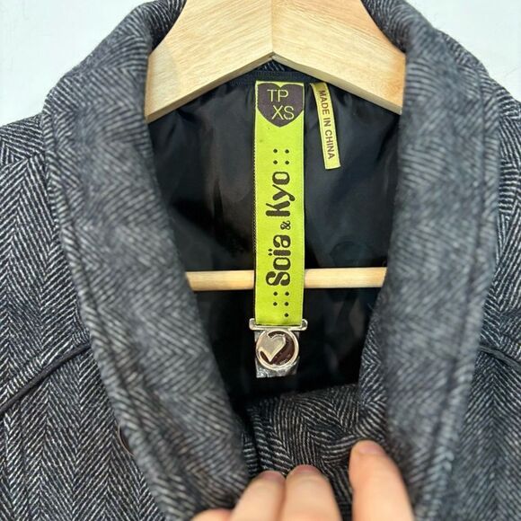 Soia & Kyo Gray Wool Herringbone Warm Coat Double lining sz XS - Picture 4 of 13